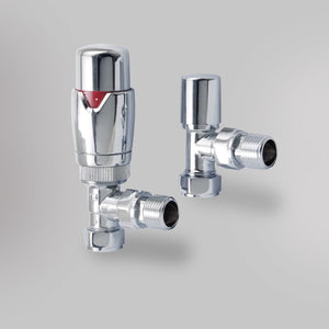 Zawór Termostatyczny Kątowy - Chrom, dekoracyjne zawory grzejnikowe Mandelli - gładkie tło