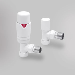 Zawór Termostatyczny Kątowy - Biały, dekoracyjne zawory grzejnikowe Mandelli - gładkie tło