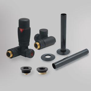 Zawór termostatyczny i zestaw wykończeniowy Dwupaliwowy - Antracyt, dekoracyjne zawory grzejnikowe Mandelli - gładkie tło