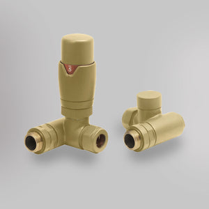 Zawór Termostatyczny Dwupaliwowy - Szczotkowane złoto, dekoracyjne zawory grzejnikowe Mandelli - gładkie tło