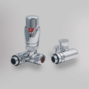 Zawór Termostatyczny Dwupaliwowy - Chrom, dekoracyjne zawory grzejnikowe Mandelli - gładkie tło