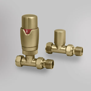 Zawór Termostatyczny Prosty - Szczotkowane złoto, dekoracyjne zawory grzejnikowe Mandelli - gładkie tło