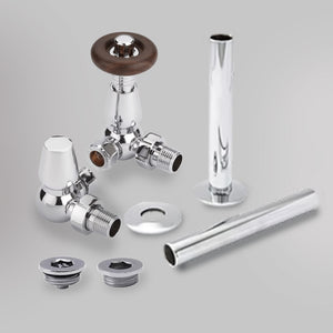 Zawór Termostatyczny i Zestaw Wykończeniowy Trójosiowy - Tradycyjny - Chrom, dekoracyjne zawory grzejnikowe Mandelli - gładkie tło