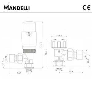rysunek techniczny zaworu grzejnikowego - Zawór Termostatyczny Kątowy