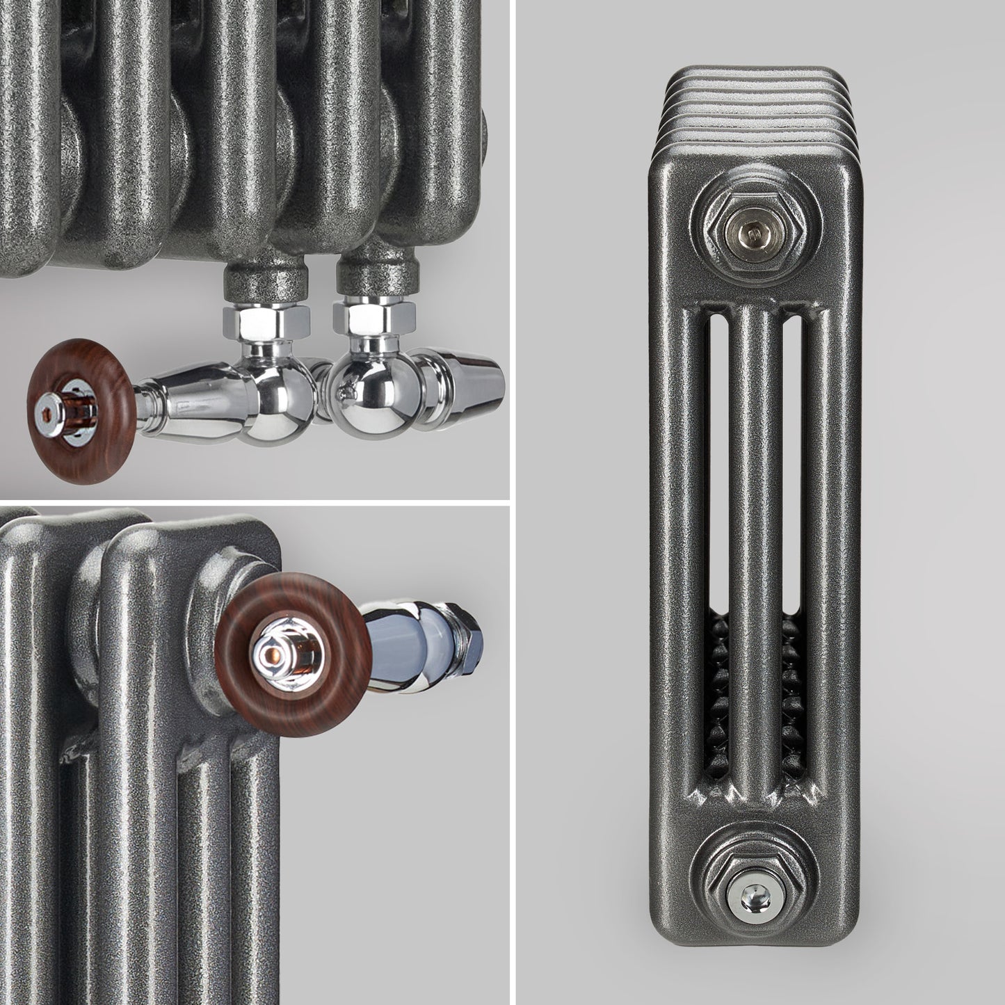 Grzejnik ozdobny pionowy żeberkowy Antyczne srebro – stylowy grzejnik dekoracyjny do salonu i sypialni