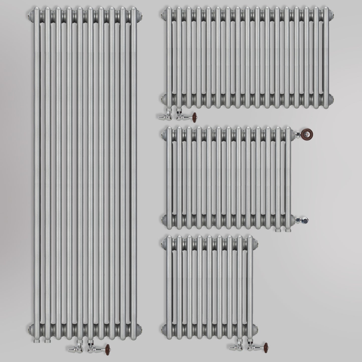 Grzejnik pionowy żeberkowy Srebro szczotkowane – dekoracyjny model pionowy i poziomy