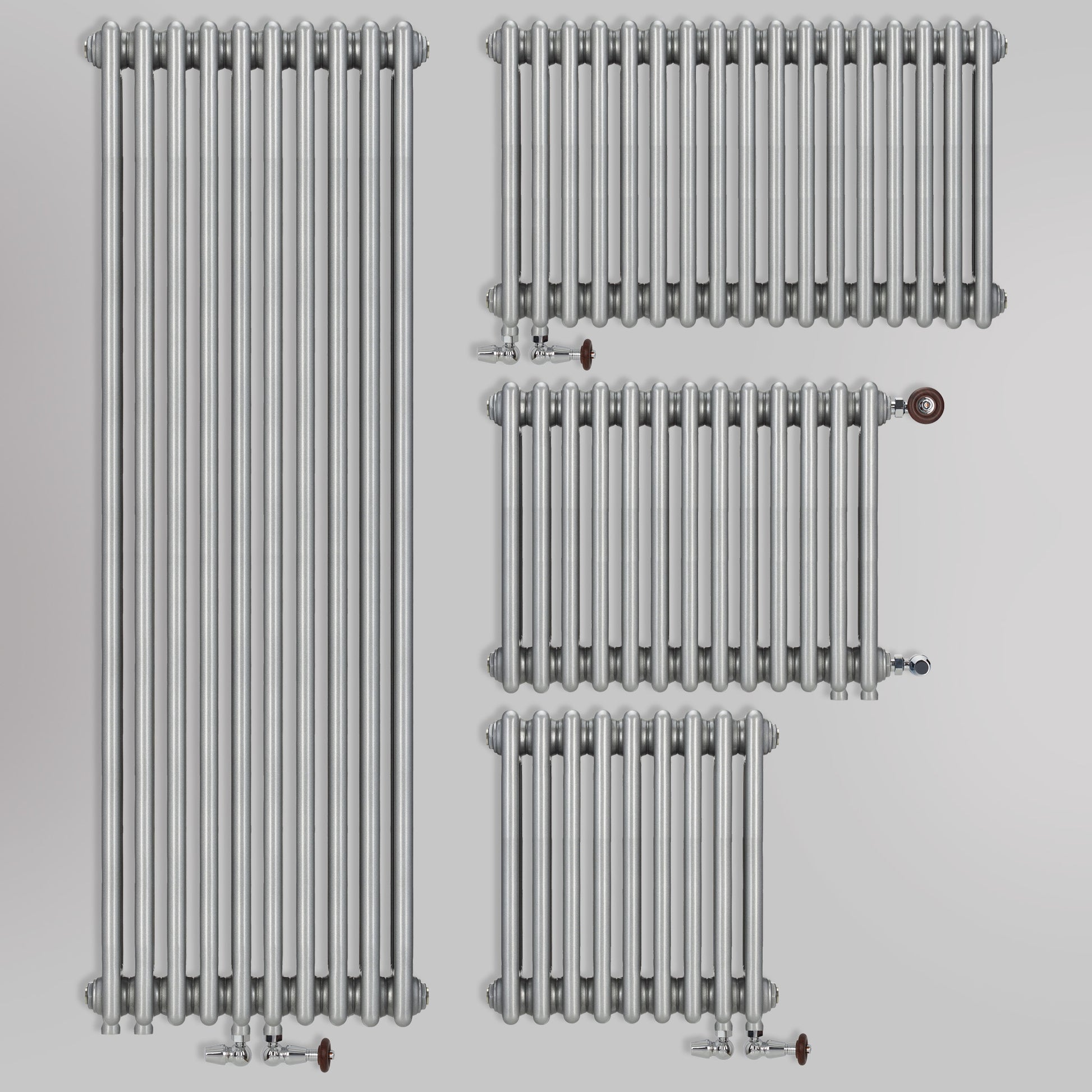 Grzejnik pionowy żeberkowy Srebro szczotkowane – dekoracyjny model pionowy i poziomy