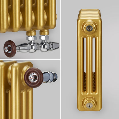 Grzejnik ozdobny pionowy żeberkowy w kolorze Szampańskie złoto – ekskluzywny grzejnik dekoracyjny