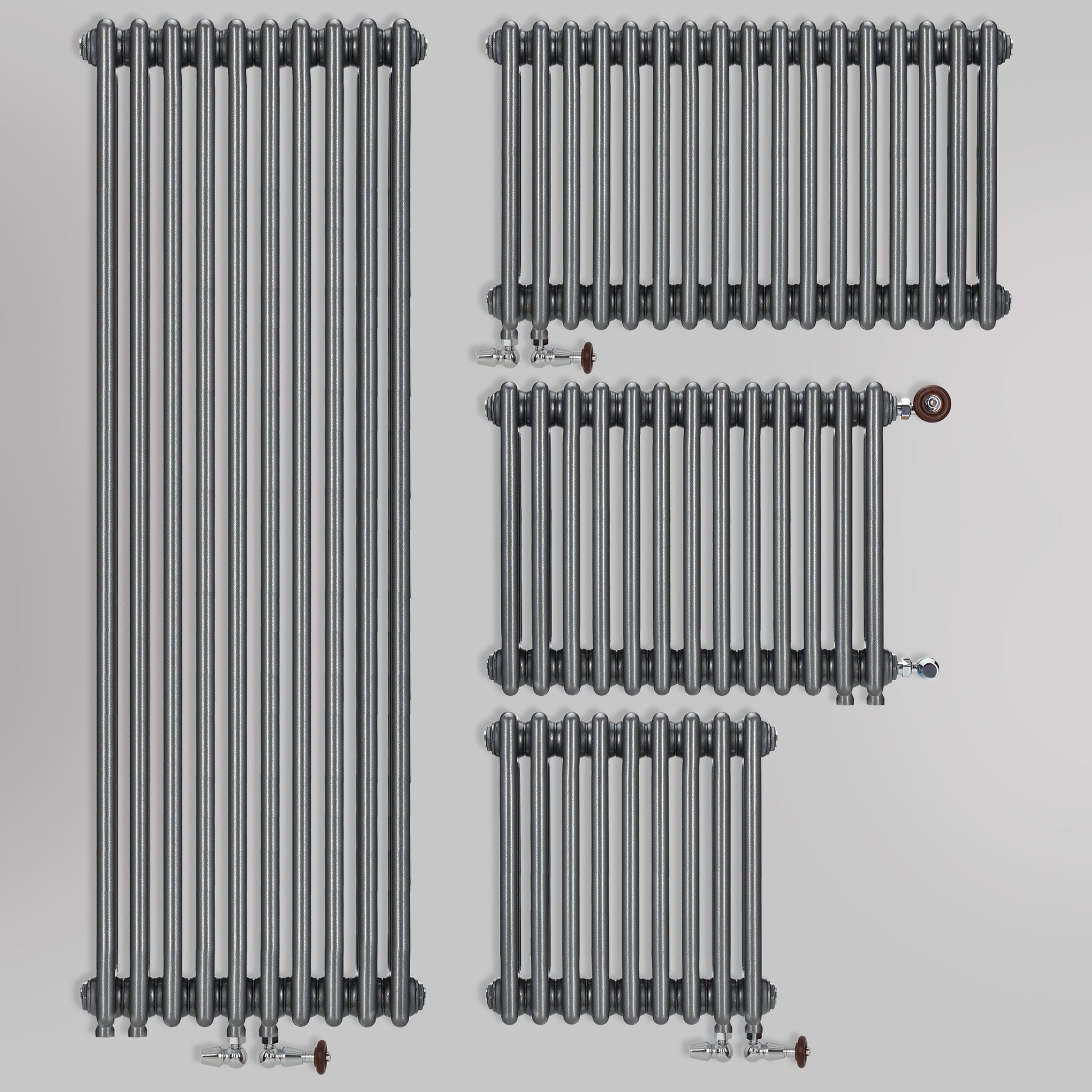 Grzejniki dekoracyjne żeberkowe Antyczne srebro – pionowe i poziome modele ozdobne