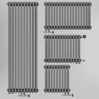 Grzejniki dekoracyjne żeberkowe Antyczne srebro – pionowe i poziome modele ozdobne