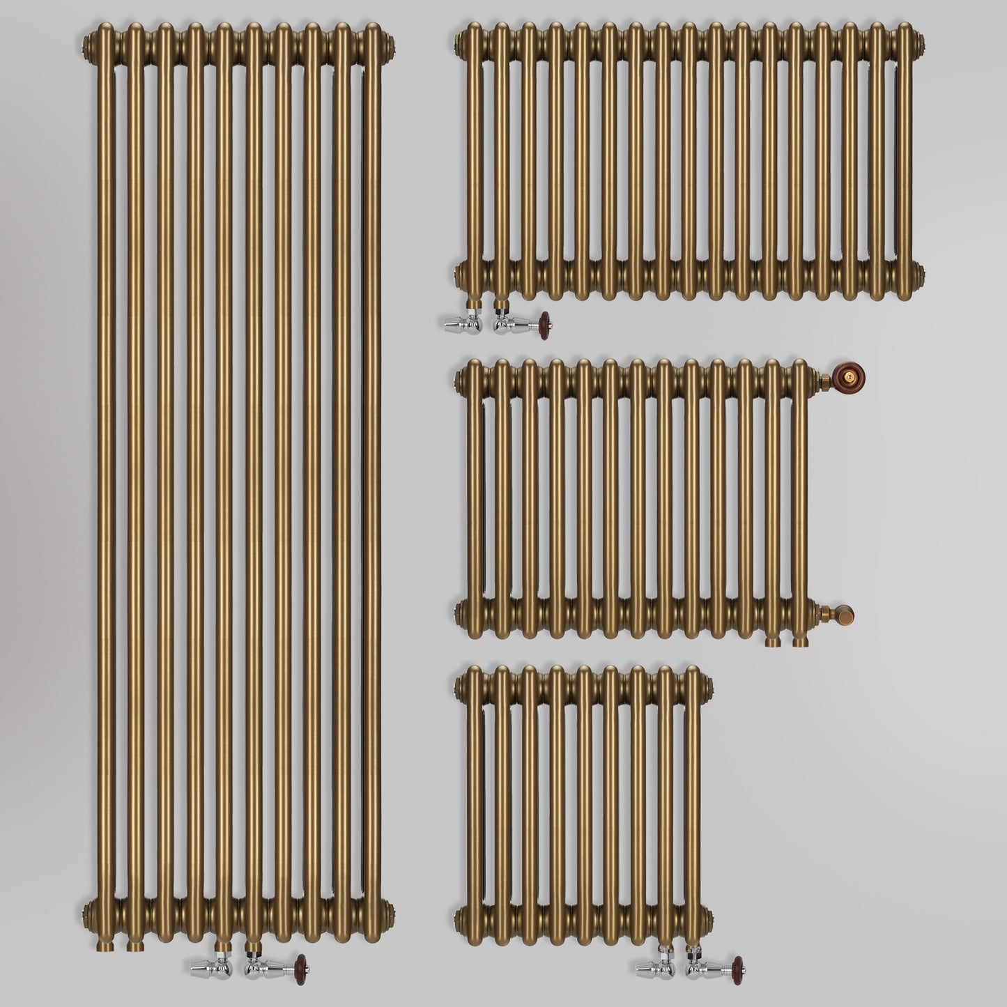 Grzejnik dekoracyjny żeberkowy w kolorze Antyczny brąz – model pionowy i poziomy