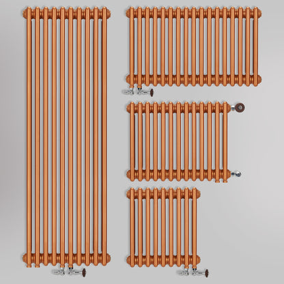 Grzejnik pionowy dekoracyjny żeberkowy w kolorze Metaliczna miedź – wersja pionowa i pozioma