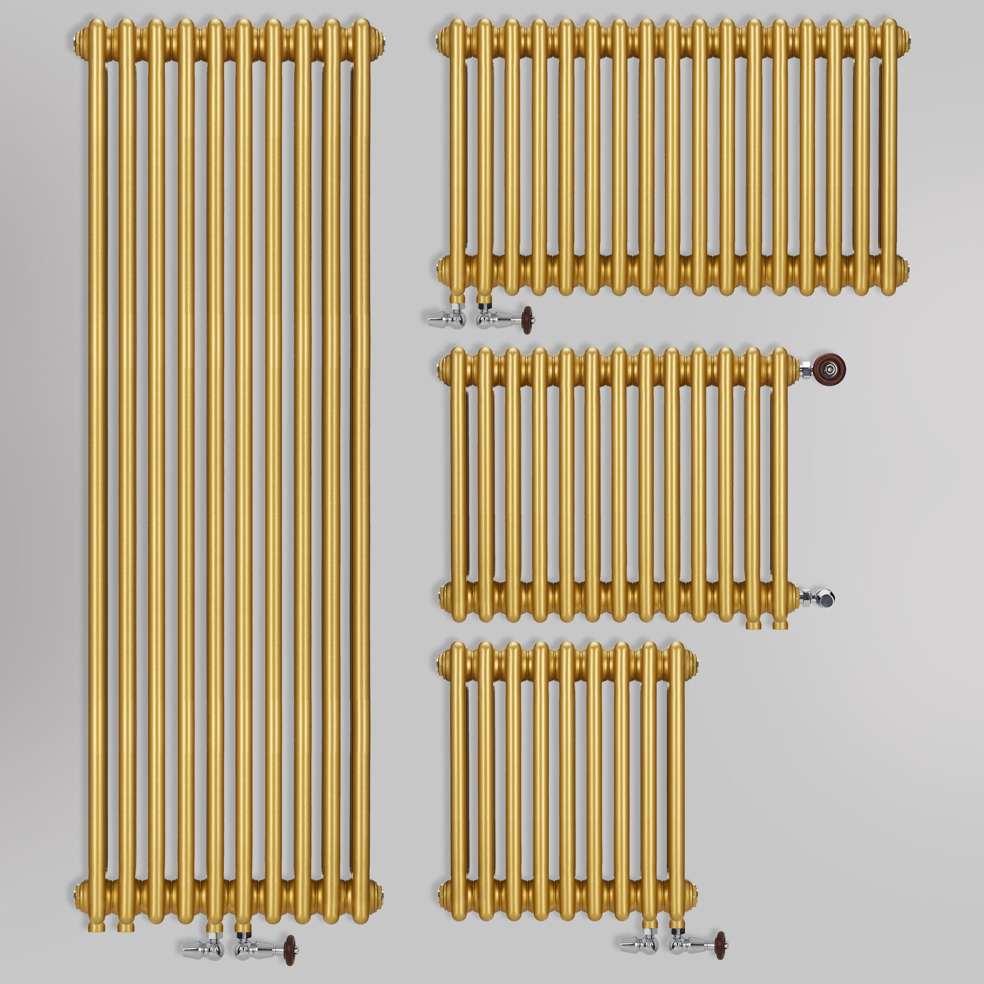 Grzejniki dekoracyjne żeberkowe Szampańskie złoto – dostępne w wersji pionowej i poziomej