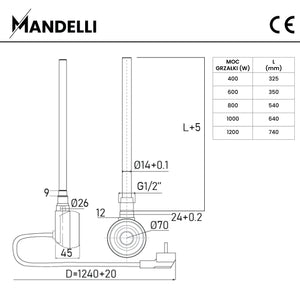 rysunek wykonawczy grzałki elektrycznej z WiFi - Mandelli
